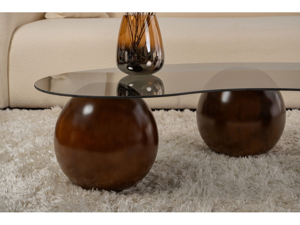 Sphere" glass coffee table - 120 x 70 x 30 cm - Brown