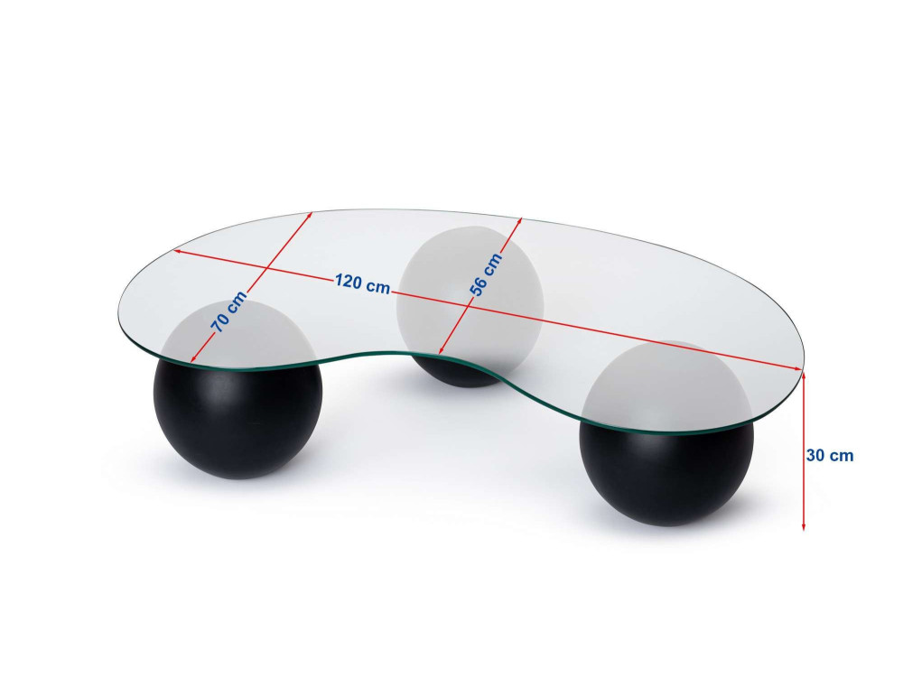 Sphere" glass coffee table - 120 x 70 x 30 cm - Black
