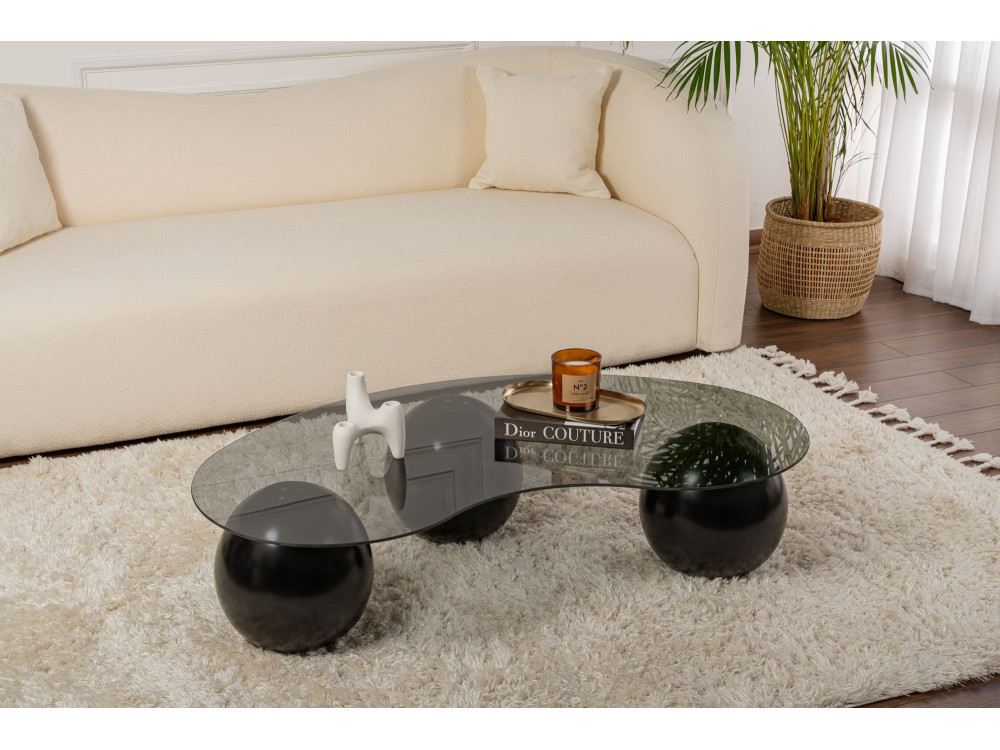 Sphere" glass coffee table - 120 x 70 x 30 cm - Black