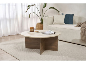Soleil" wooden coffee table - 90 x 90 x 40 cm - Travertine 2