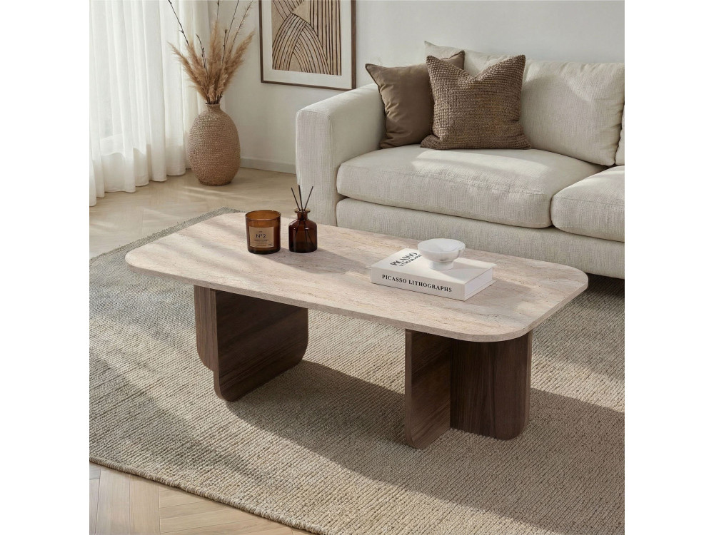 Akira" wooden coffee table - 120 x 60 x 41 cm - Travertine
