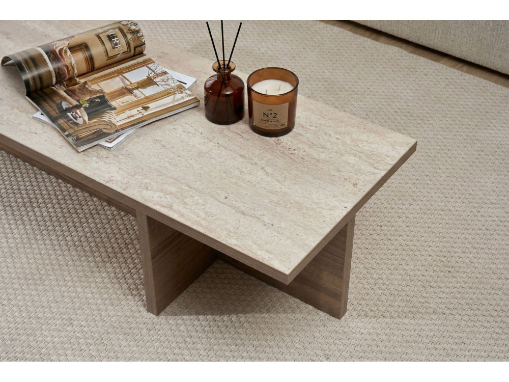 Harbor" wooden coffee table - 120 x 45 x 30 cm - Travertine