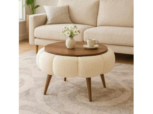 Papatya 60" wooden coffee table - 60 x 60 x 44 cm - Cream 2