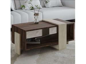 Meleni" wooden coffee table - 90 x 49 x 40 cm - Travertine 2