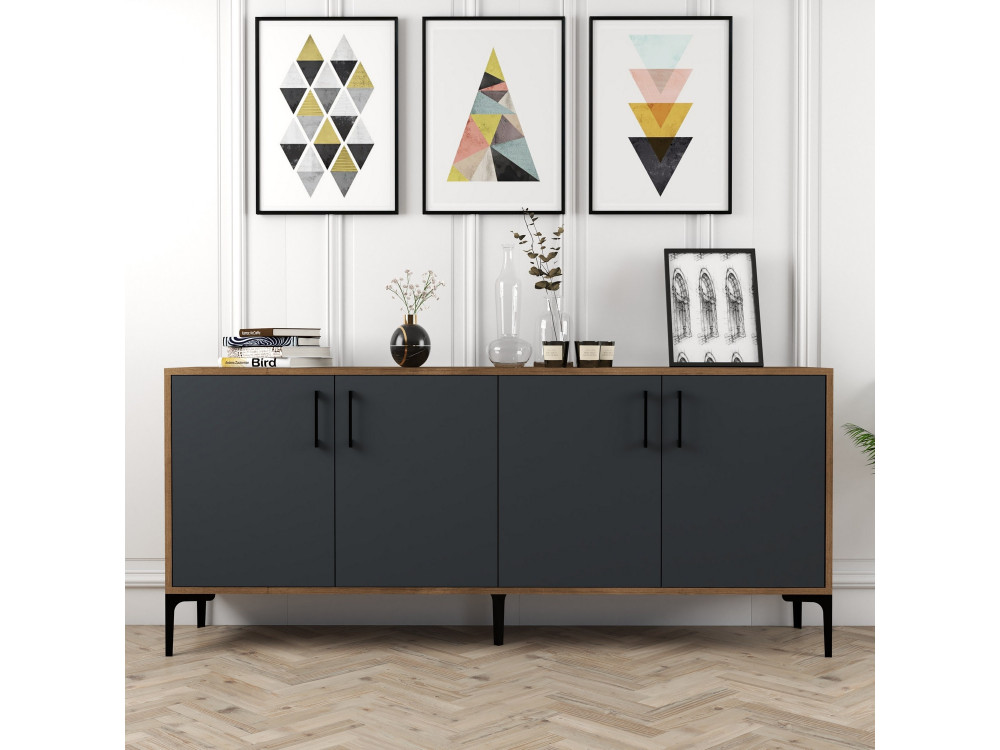 Kiev" wooden sideboard - 180 x 35 x 78 cm - Anthracite grey
