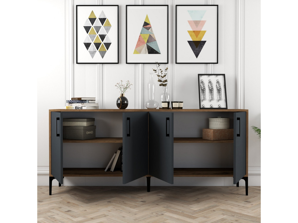 Kiev" wooden sideboard - 180 x 35 x 78 cm - Anthracite grey