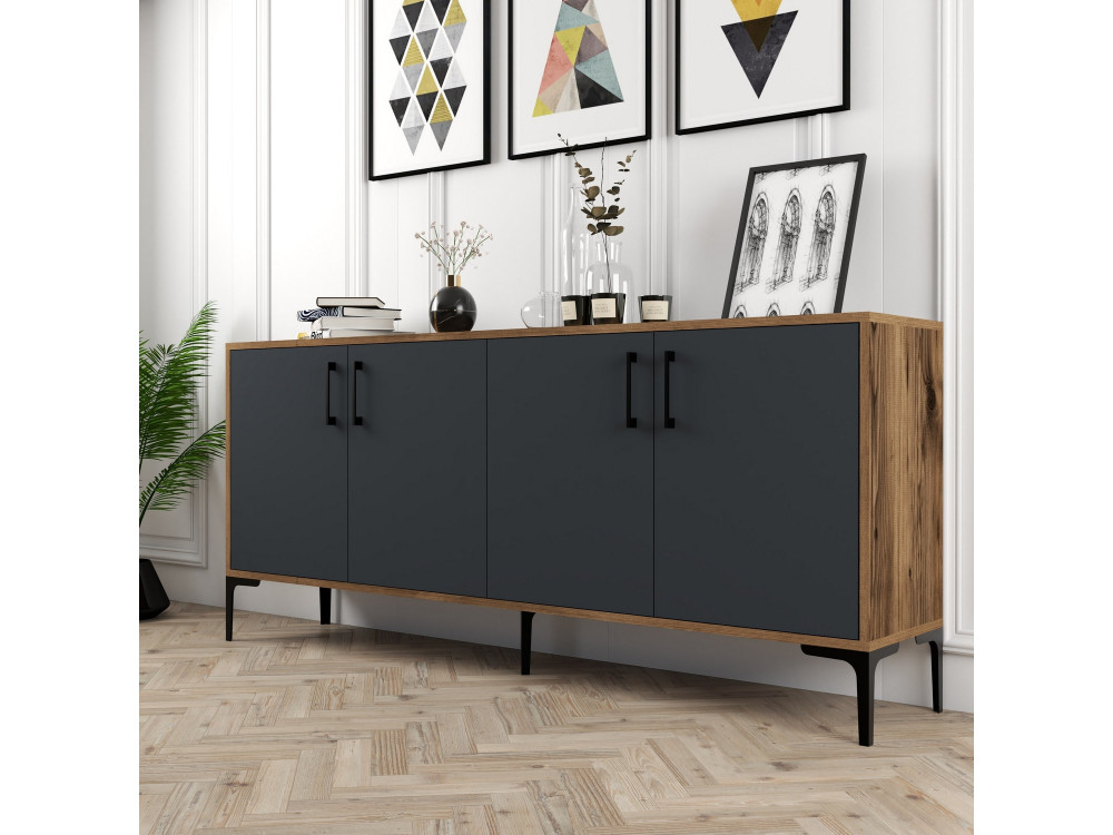 Kiev" wooden sideboard - 180 x 35 x 78 cm - Anthracite grey