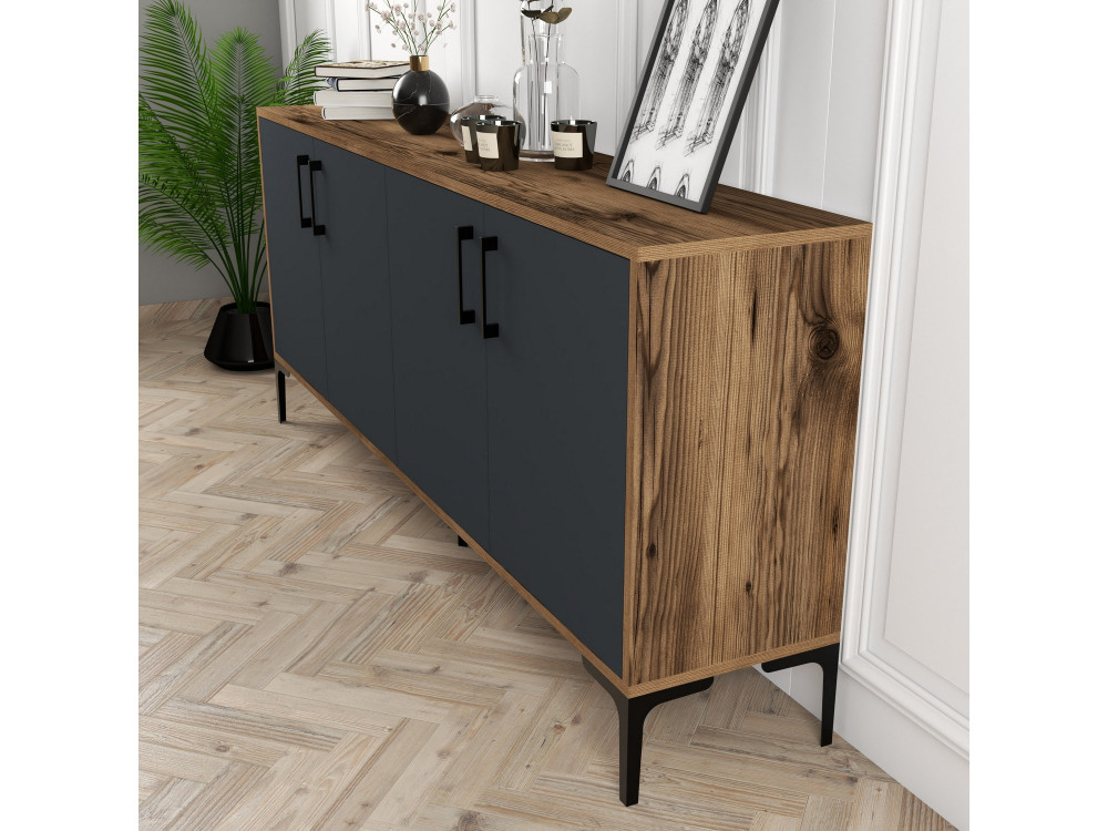 Kiev" wooden sideboard - 180 x 35 x 78 cm - Anthracite grey
