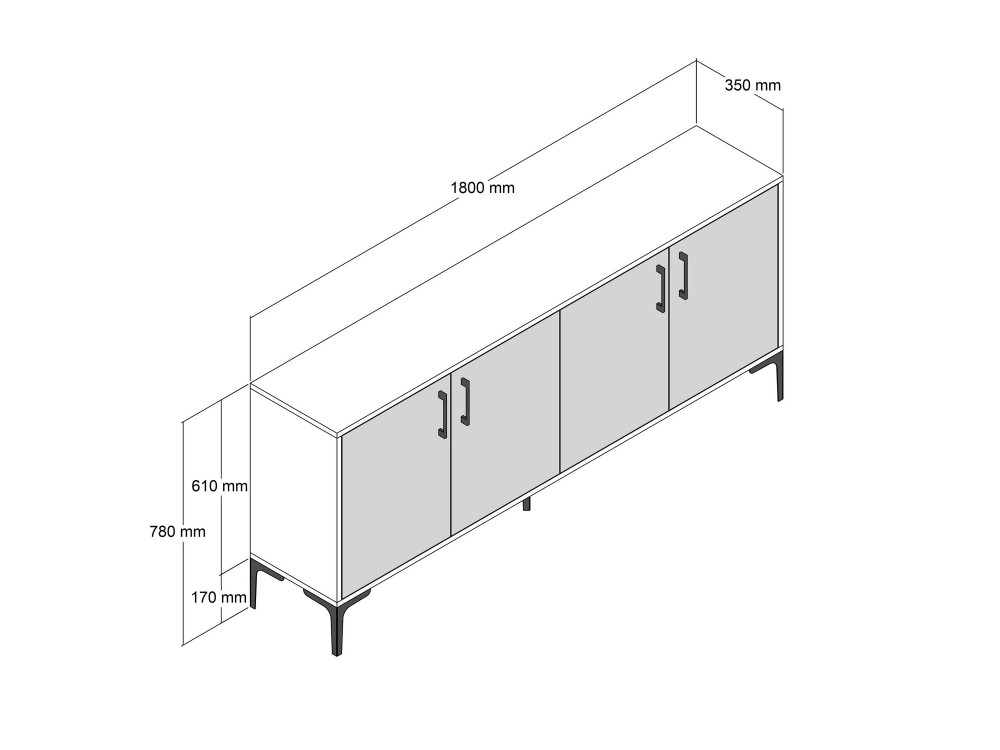 Kiev" wooden sideboard - 180 x 35 x 78 cm - Anthracite grey