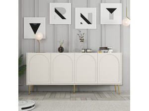 Lyon" wooden sideboard - 180 x 35 x 80 cm - Cream, Gold 2