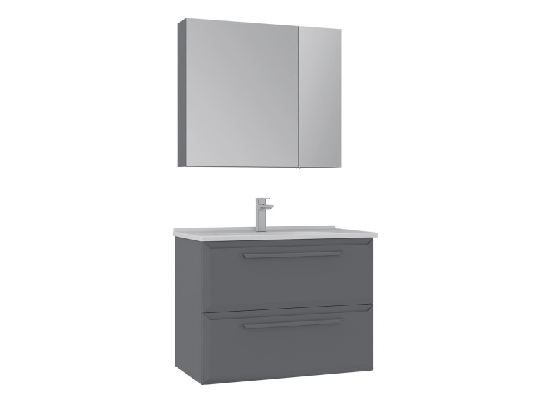 "Nuvola 80 v2" Vanity Set with Mirror (2-Piece) - 80 x 50 x 62 cm - Grey
