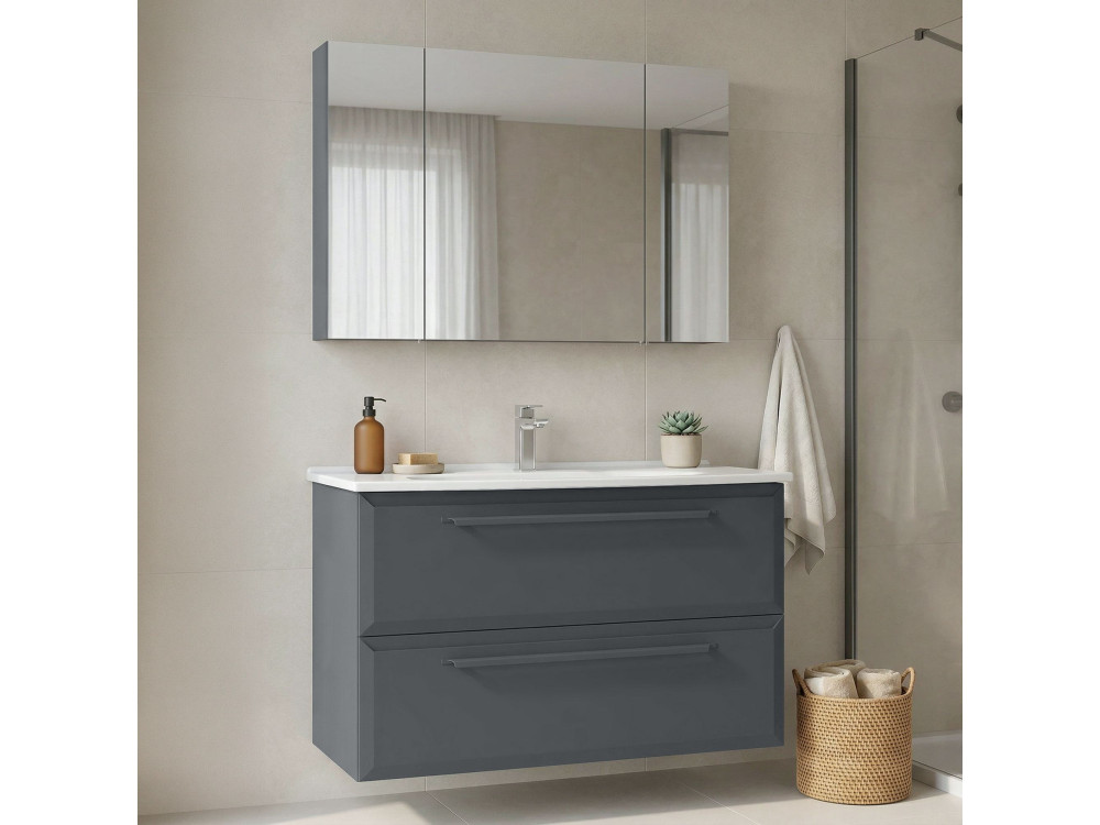 "Nuvola 100 v2" Vanity Set with Mirror (2-Piece) - 100 x 50 x 62 cm - Anthracite