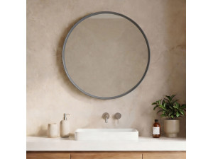 "Moonlight 90 v2" Decorative Wooden Mirror - 90 x 7 x 90 cm - Matte Gray 2