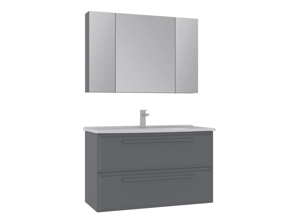 "Nuvola 100 v2" Vanity Set with Mirror (2-Piece) - 100 x 50 x 62 cm - Grey