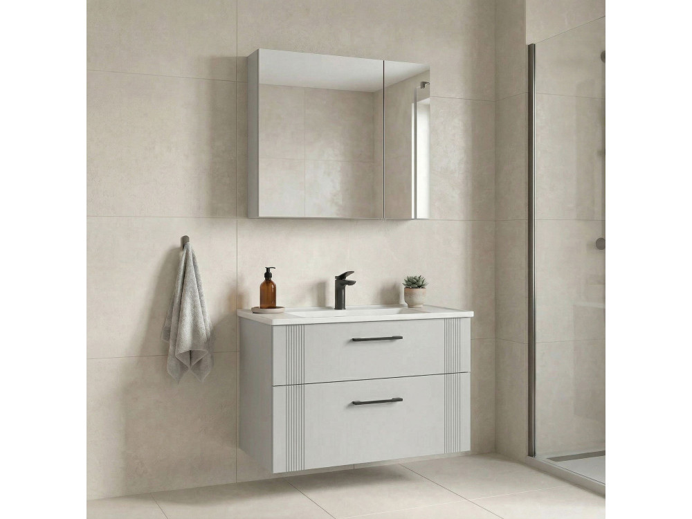 "Bari 85 v2" Vanity Set with Mirror (2-Piece) - 85 x 45 x 55 cm - Matte White