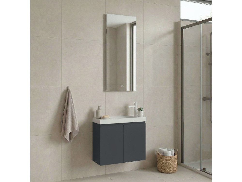 "Ferla 60" Vanity Set with Mirror (2-Piece) - 60 x 22 x 50 cm - Matte Anthracite