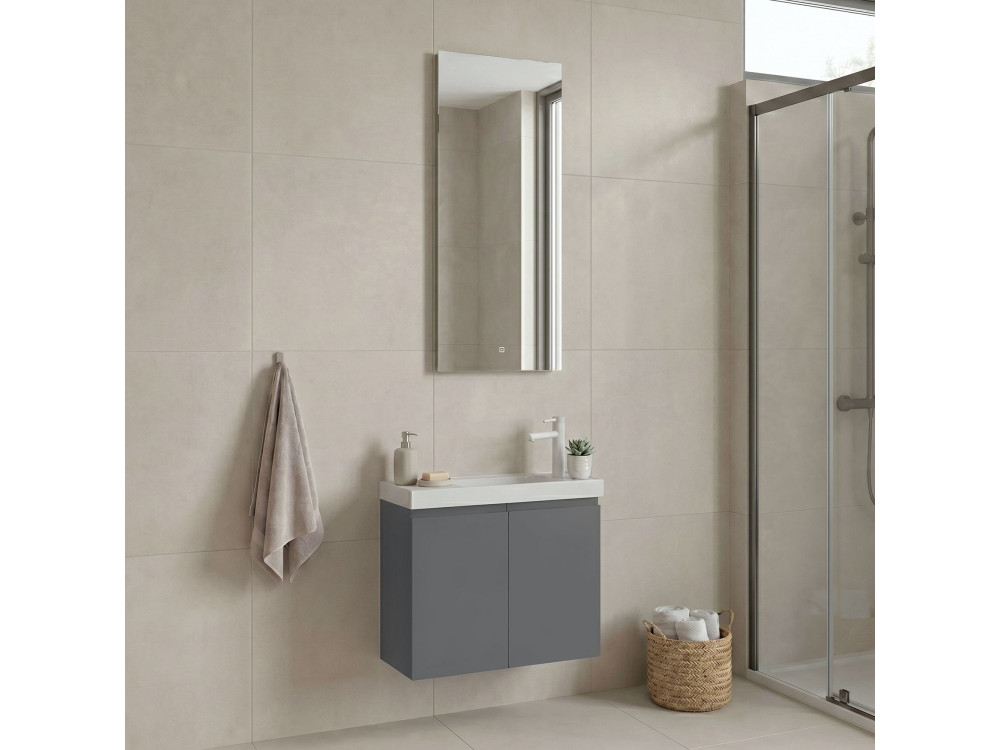 "Ferla 60" Vanity Set with Mirror (2-Piece) - 60 x 22 x 50 cm - Matte Gray