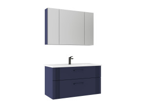 "Bari 100 v2" Vanity Set with Mirror (2-Piece) - 100 x 45 x 55 cm - Matte Navy Blue