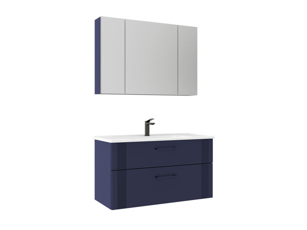 "Bari 100 v2" Vanity Set with Mirror (2-Piece) - 100 x 45 x 55 cm - Matte Navy Blue