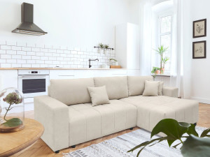 George" 4-seater bubble fabric corner sofa bed - Beige 2