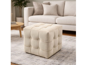 Lizbon" velvet pouffe - 42 x 42 x 42 cm - Cream 2