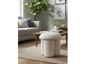 Magnus" fabric pouffe - 45 x 45 x 48 cm - White 2