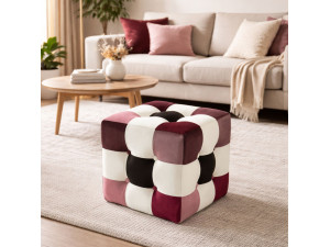 Patchwork" velvet pouffe - 42 x 42 x 42 cm - Multicolored 2