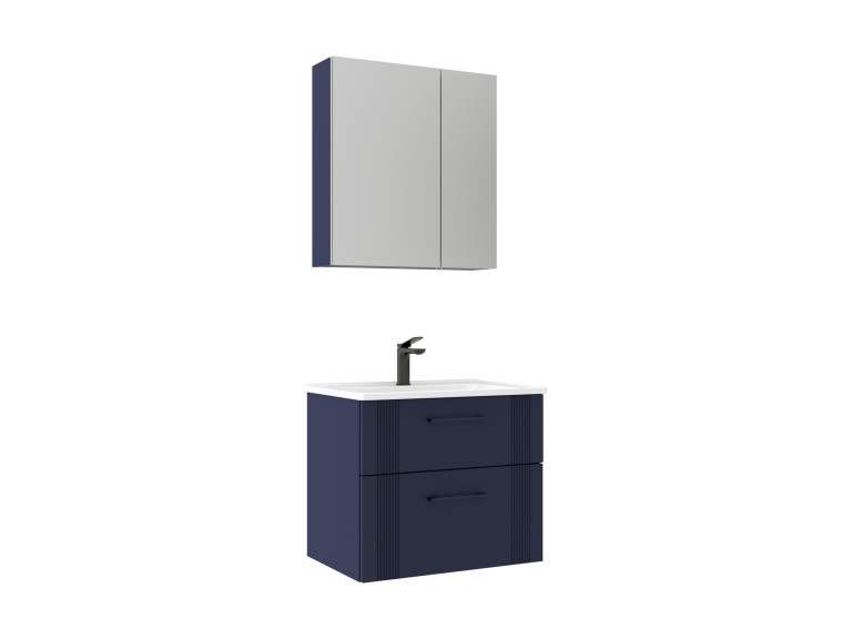 "Bari 65 v2" Vanity Set with Mirror (2-Piece) - 65 x 45 x 55 cm - Matte Navy Blue
