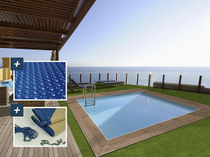 Maldives" rectangular wooden pool - 3.20 x 3.20 x 1.24 m + 180 µ bubble cover - 280 g/m² winter cover 2