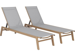 Set of 2 "Elysia" wood-look aluminum sunbeds - Light grey