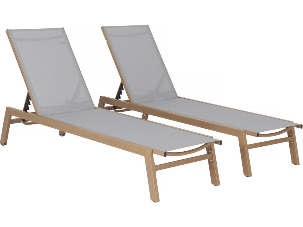 Set of 2 "Elysia" wood-look aluminum sunbeds - Light grey