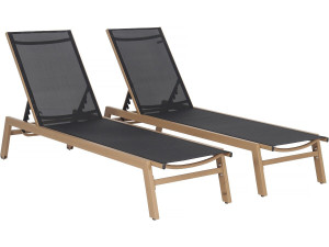 Set of 2 "Elysia" wood-look aluminum sunbeds - Black