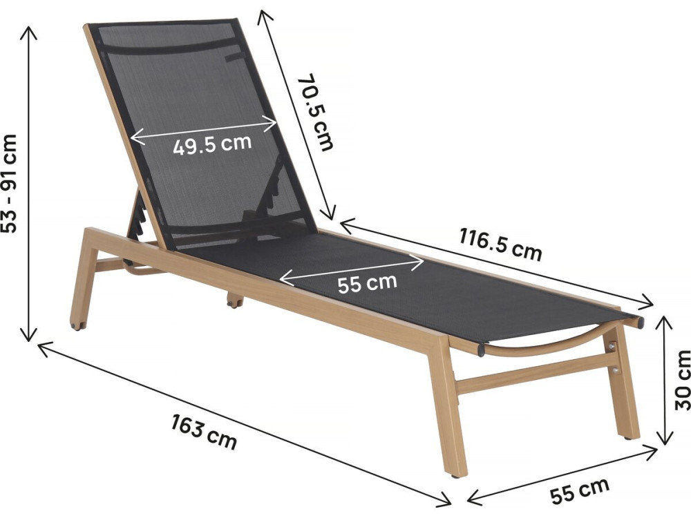 Set of 2 "Elysia" wood-look aluminum sunbeds - Black