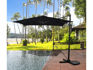Hanging garden parasol with portable base "Soleil" - Square shape -  2.5 x 2.5 m - Black + Protection cover 2