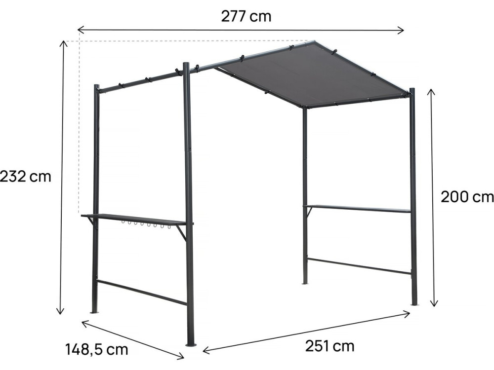 Pergola arbor for barbecue - 277 x 149 cm - Anthracite