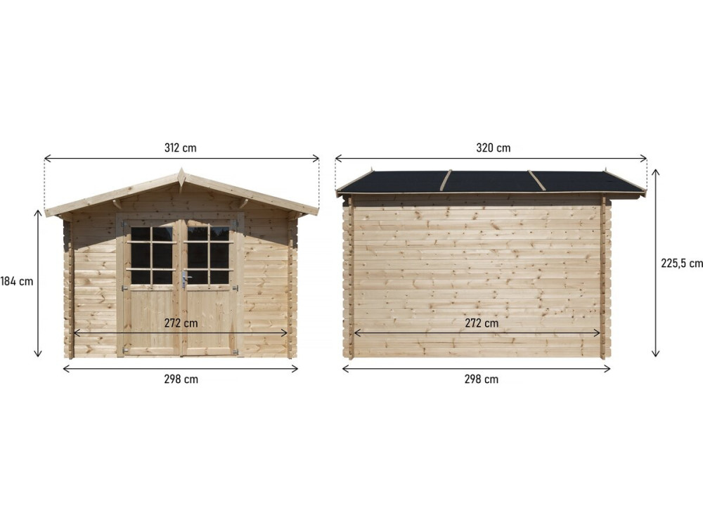 9.4 m² wooden garden shed "Lys" - 320 x 298 x 225 cm - 28 mm
