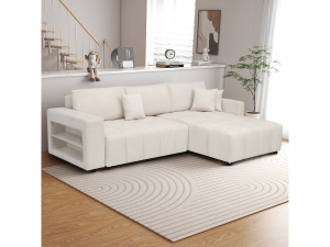 3-seater chenille fabric convertible corner sofa - "Trocadero" - Cream 2