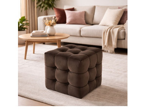 Lizbon" velvet pouffe - 42 x 42 x 42 cm - Brown 2