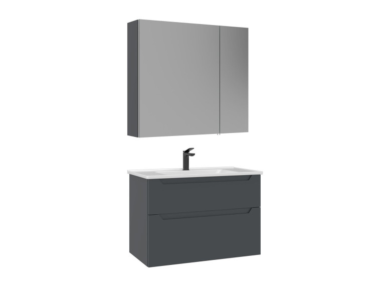 "Messina 85 v2" Vanity Set with Mirror (2-Piece) - 85 x 45 x 55 cm - Matte Anthracite