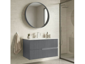 "Moonlight 90 v2" Vanity Set with Mirror (2-Piece) - 91 x 51 x 51 cm - Matte Gray 2