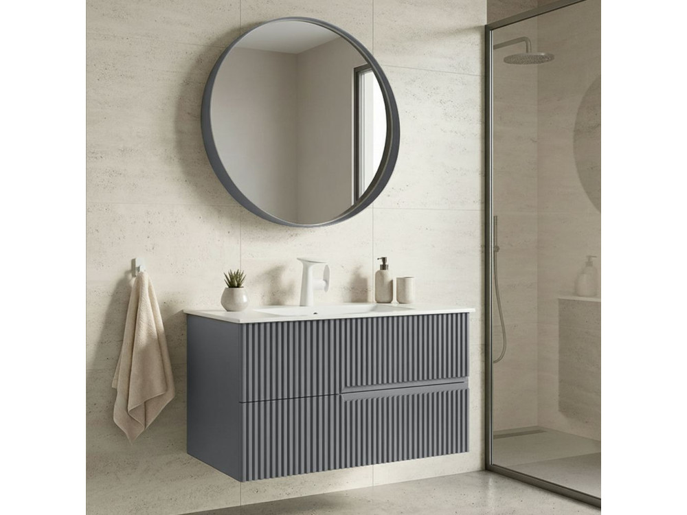 "Moonlight 90 v2" Vanity Set with Mirror (2-Piece) - 91 x 51 x 51 cm - Matte Gray