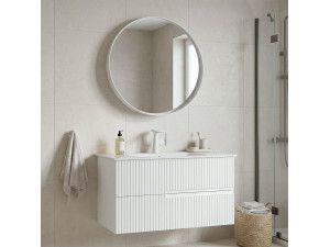 "Moonlight 90 v2" Vanity Set with Mirror (2-Piece) - 91 x 51 x 51 cm - Matte White 2