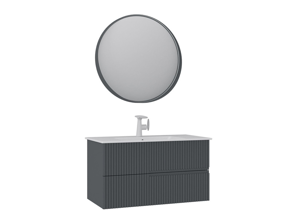 "Moonlight 90 v2" Vanity Set with Mirror (2-Piece) - 91 x 51 x 51 cm - Matte Anthracite