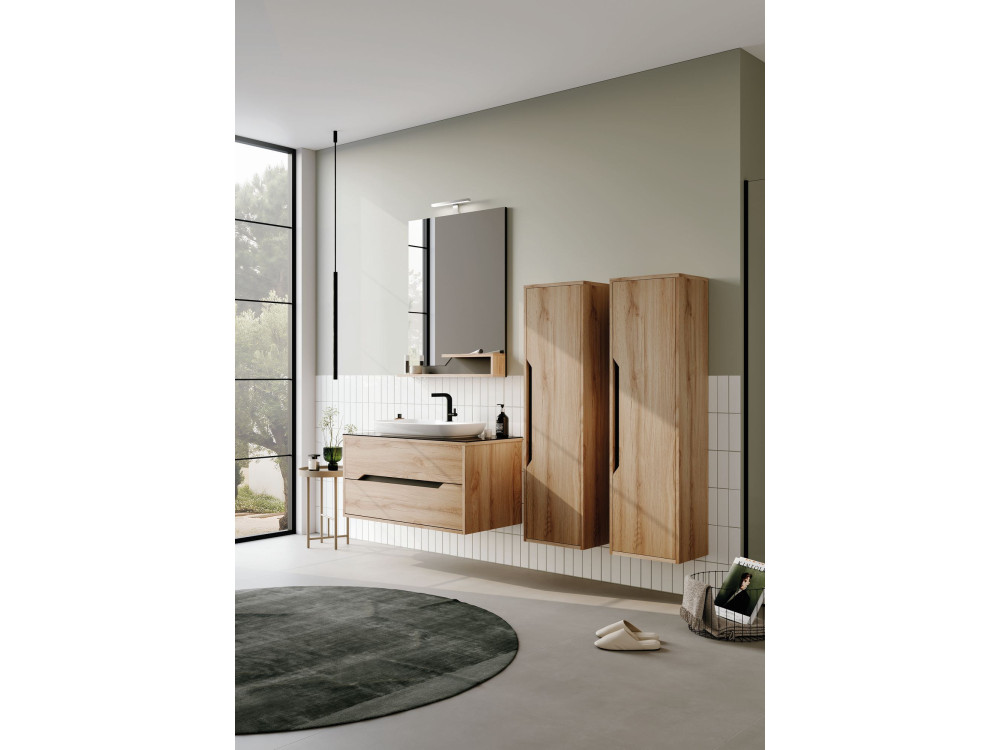 "Galia 100 v2" Vanity Set with Mirror (2-Piece) - 100 x 50 x 50 cm - Oak