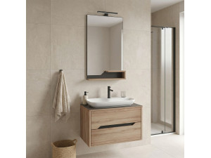 "Galia 80 v2" Vanity Set with Mirror (2-Piece) - 100 x 50 x 50 cm - Oak 2