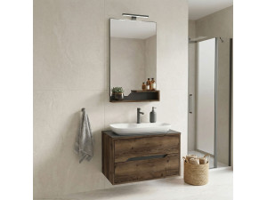 "Galia 80 v2" Vanity Set with Mirror (2-Piece) - 100 x 50 x 50 cm - Walnut 2