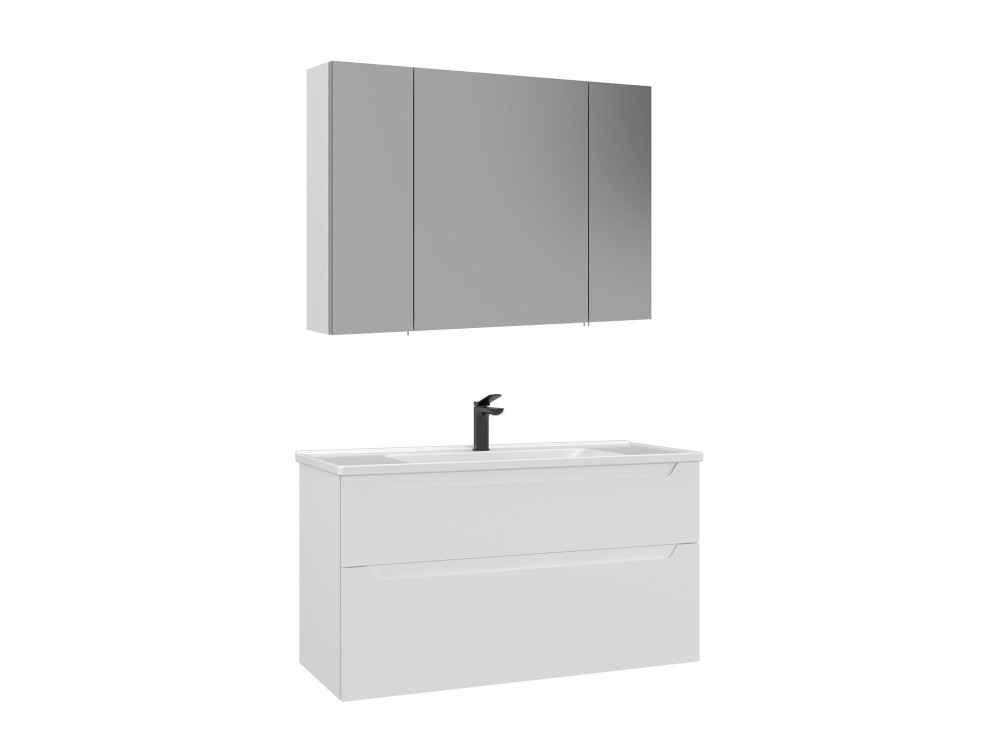 "Messina 100 v2" Vanity Set with Mirror (2-Piece) - 100 x 45 x 55 cm - Matte White