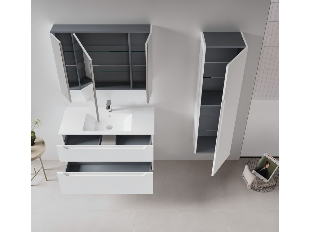 "Messina 100 v2" Vanity Set with Mirror (2-Piece) - 100 x 45 x 55 cm - Matte White