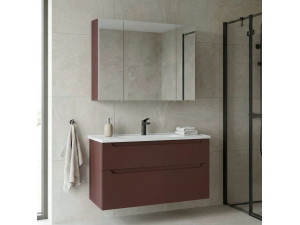 "Messina 100 v2" Vanity Set with Mirror (2-Piece) - 100 x 45 x 55 cm - Matte Red 2