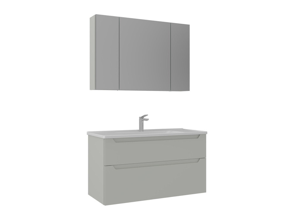 "Messina 100 v2" Vanity Set with Mirror (2-Piece) - 100 x 45 x 55 cm - Matte Cashmere